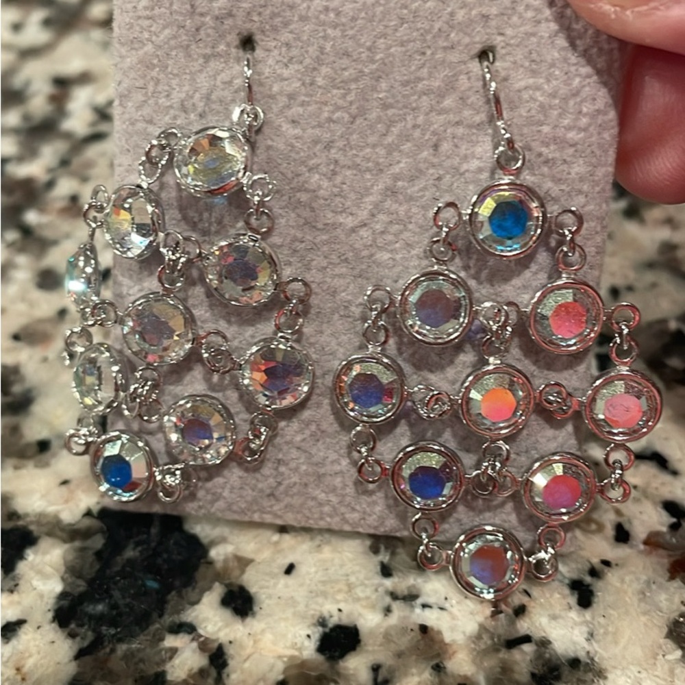 Swarovski Silver Chandelier Earrings with Iridescent Crystals